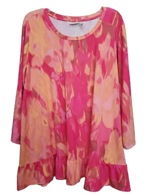 LOGO Lori Goldstein Abstract Print Rayon 230 Ruffle Hem Tunic Size 2X A648188 - Image 1 of 4