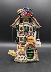 Portacandele portacandele vintage villaggio lattiero-caseario ceramica 9" - Foto 1 di 6