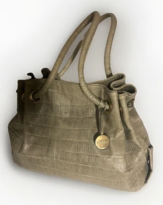 FURLA Beige Premium Leather Top Handle  Handbag Black NWOT Embossed Croc - Image 1 of 4