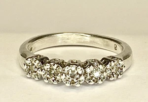 Vintage Art Deco Sterlingsilber kleiner Cluster natürlicher Diamant Bandring - Bild 1 von 23