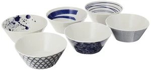 Juego de 6 cuencos de porcelana Pacific con patrones mixtos, azul/blanco, 5,9" - Imagen 1 de 5