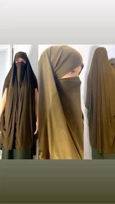 Camisa hijab larga ancha verde oliva entrelazado capa chic incorporada niqab talla libre Foto 1 de 4