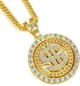 Costume Golden Chain for Men Spinner Dollar Sign Necklaces 36 Inches - Picture 1 of 12