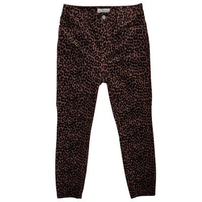 Pantalones de mezclilla de pana recortados ajustados cintura alta LOFT talla 27 negro marrón estampado de leopardo Foto 1 de 4