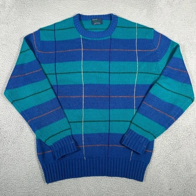 Vtg Arrow Blazer Sweater Adult XL Blue Plaid Pullover Acrylic Crewneck Grandpa - Image 1 of 4