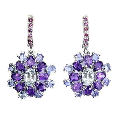 Orecchini in argento sterling 925 ovali acquamarina ametista zaffiro gemma... - Immagine 1 di 4