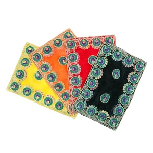 Set of 4 Small Mat Aasan Velvet Pooja Cloth Cloth (Size:-9 Inches X 6 Inches)... - Picture 1 of 4