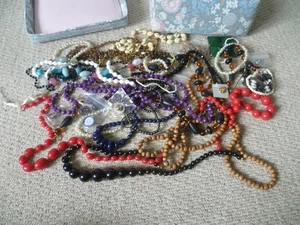 Large Job Lot Costume Jewellery Mostly Necklaces + Free Vintage Box - LOOK! - Picture 1 of 6