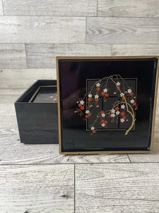 Otagiri Lacquer Coaster Set of 6 In Box Cherry Blossom Design - Picture 1 of 13