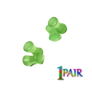 Pair 8g-1"  LIGHT GREEN JADE QUARTZ STONE PLUGS Double Flare Gauges 1481 - Picture 1 of 2