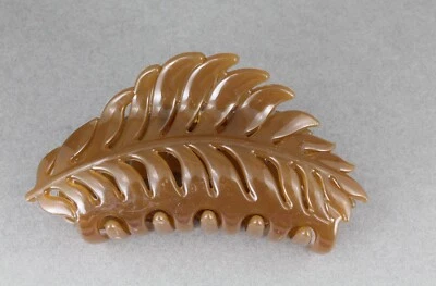 Brown leaf hair clip claw butterfly clamp 4" long open cut out leaves vine - Image 1 of 4