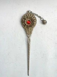 Collection Old Chinese Tibet Silver Hand-made Flower Hairpin Hair Decoration - Picture 1 of 8