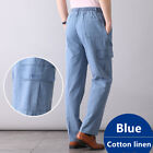 Men Cotton Linen Pants Loose Breathable Straight Leg Cargo Pockets Plus Size New