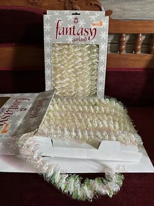 90er Vintage Fantasy Girlande Lametta weiß opalisierend 15ft Weihnachtsbaum 2 Boxen - Bild 1 von 5