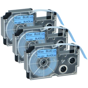 Cinta de etiqueta 3 PK XR-12BU negra sobre azul para CS KL-1500 2000 750B 8800 1/2" 12 mm - Imagen 1 de 12