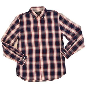 Camisa con botones de manga larga de algodón Banana Republic para hombre - talla L azul marino/rojo a cuadros - Imagen 1 de 13