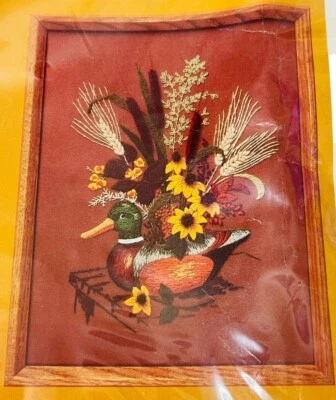 CREATIVE CIRCLE WOODEN DECOY DUCK CREWEL KIT #0330 NEEDLEWORK FALL 12” x 16” - Image 1 of 4