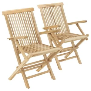 DIVERO 2er Set Gartenstuhl Armlehne Stuhl Teak Holz unbehandelt klappbar massiv - Bild 1 von 6