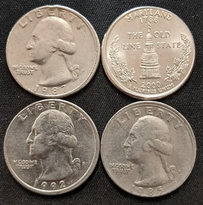 (4) Misaligned Die Washington Quarter Lot~Off-Center 25c 85 P, 87 P, 92 P, 00 P - Picture 1 of 4
