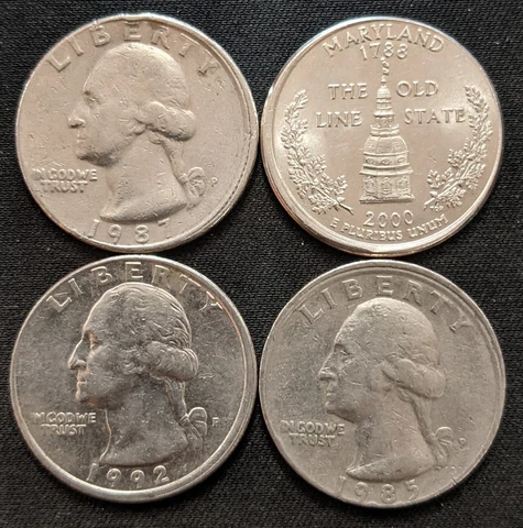 (4) Misaligned Die Washington Quarter Lot of 4, 1985 P, 1987 P, 1992 P, 2000 P Cover