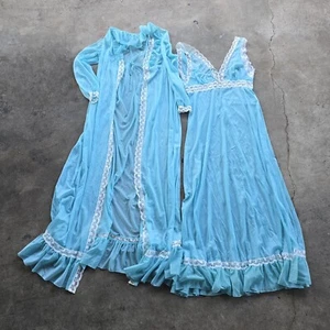 Vintage Vanity Fair Peignoir Nachthemd Set Nylon Aqua Spitze Damen Kleid 34 - Bild 1 von 3