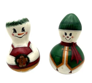 Vintage Paar handbemalte Schneemann Kürbisse Künstler signiert Hut Tannenzapfen primitiv 4,5 Zoll - Bild 1 von 10