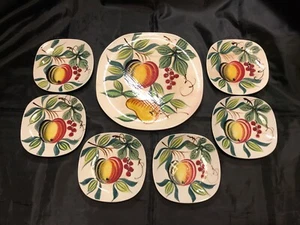 MCM Vintage Hand Painted 6-place Dessert Service Plate Set in Fruit Theme - Picture 1 of 12