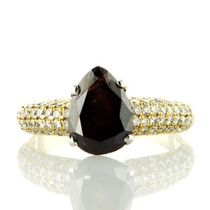 Diamond Solitaire Engagement Ring Fancy Brown Pear 14K Yellow Gold 3.94 TCW - Picture 1 of 8