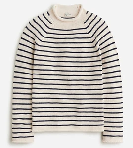 NWT J Crew 1988 Heritage Cotton Rollneck Sweater in Cream White & Blue Stripe - Picture 1 of 2