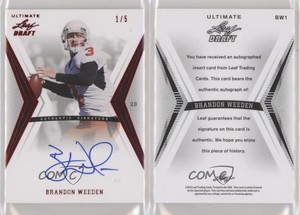 2012 Ultimate Leaf Draft Red /5 Brandon Weeden #BW1 Rookie Auto RC
