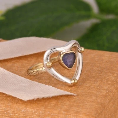 Anillo Tanzanita Forma Corazón Dos Tonos Plata Oro Banda Anillo Para Amante Regalo Joyería Foto 1 de 4
