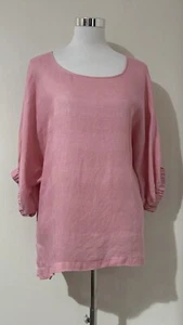 Blue Illusion M 12 Pink Top French Linen Oversized Puff Balloon Sleeve - Picture 1 of 7
