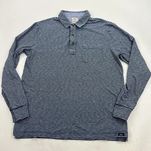 Faherty Blue Striped Organic Cotton Long Sleeve Polo Shirt Size Medium - Picture 1 of 7