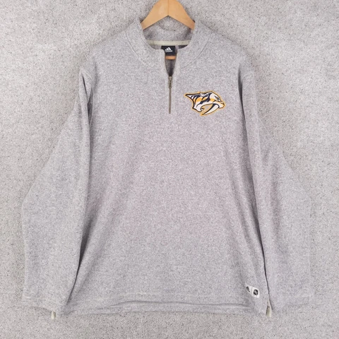 Adidas Nashville Predators Sweater Men 2XL XXL Gray 1/4 Zip Fleece Pullover NHL Cover