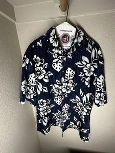 Extreme Gear Men's L Large Blue Floral Hawaiian Short Sleeve Button Shirt - Picture 1 of 3
