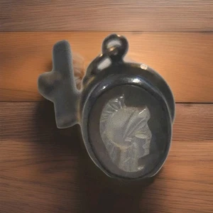 Sterling Silver Tie Tack Pin Oval with Carved Abalone Soldier Design - Picture 1 of 3