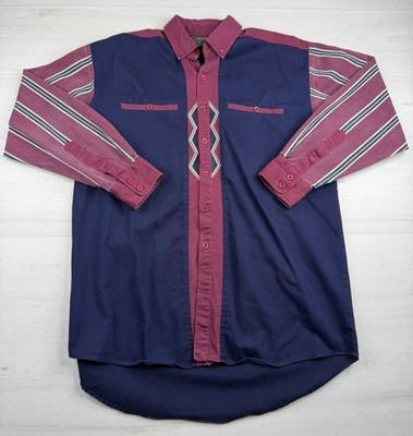 Vtg Spindle River Western Shirt Colorblock Striped Cowboy Aztec Button Up 90s L - Image 1 of 4