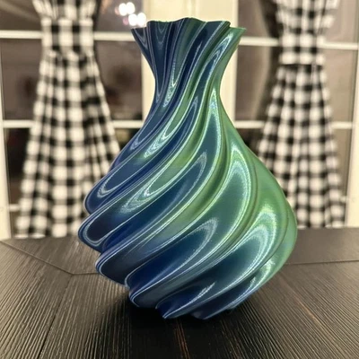 Jarrón moderno espiral remolino impreso en 3D azul verde decoración del hogar exhibición de esculturas Foto 1 de 4