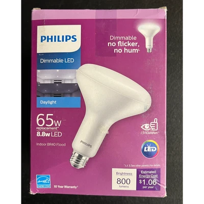 Philips 65W LED Light Bulb BR40 Dimmable Flicker Free Frosted Daylight - Image 1 of 4