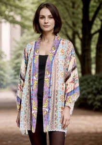 Johnny Was 2X Silky Kimono Jacket Floral Lavender Pink Lightweight Cool NWOT - Picture 1 of 24