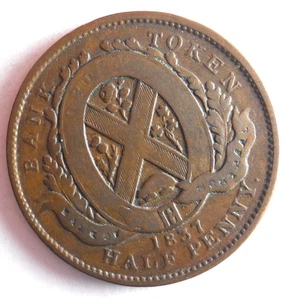 1837 CANADA (MONTREAL) HALF PENNY - RARE TYPE - High Value Coin - Lot #U29 - Picture 1 of 2