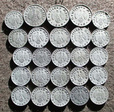 BIG LOT AUTHENTIC OLD COINS OF THIRD REICH NAZI GERMANY WORLD WAR II - MIX 576 - Image 1 of 2