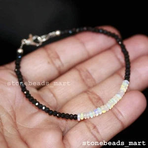 Ópalo de fuego etíope blanco natural + espinela negra 3 mm pulsera rondelle... - Imagen 1 de 9