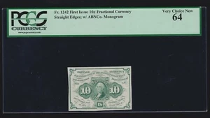 US 10c Fractional Currency Note 1st Issue w/ "ABC" FR 1242 PCGS 64 Ch CU - Picture 1 of 2