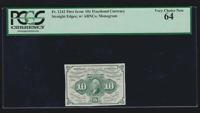 US 10c Fractional Currency Note 1st Issue w/ "ABC" FR 1242 PCGS 64 Ch CU - Image 1 of 2