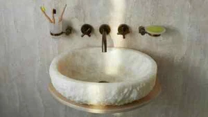 Lavabo in onice quarzo bianco, lavabo da appoggio bagno, arredamento casa - Foto 1 di 4