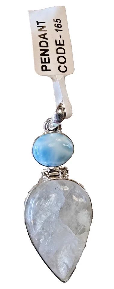 COLGANTE PIEDRA LUNAR PLATA LARIMAR PIEDRAS PRECIOSAS INDONESIAS Foto 1 de 4