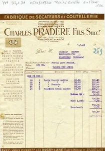 Dépt 47 - Villeneuve sur Lot - Petite Entête Fabrique de Coutellerie de 1940 - Picture 1 of 1