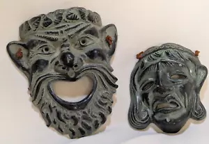 Vintage 2 teiliges Masken Set Terrakotta Komödie Tragödie Gesicht Made in Greece Wanddeko - Bild 1 von 14