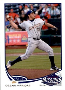 2016 San Antonio Missions Grandstand 25 Cesar Vargas Puebla Mexico Baseball Card